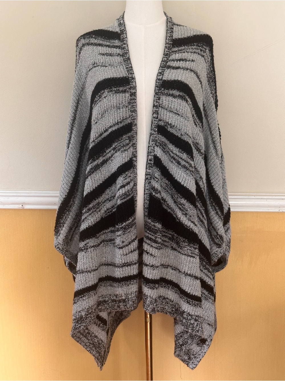 Mossimo Supply Co. Open-Front Striped Knit Poncho - Black & Gray